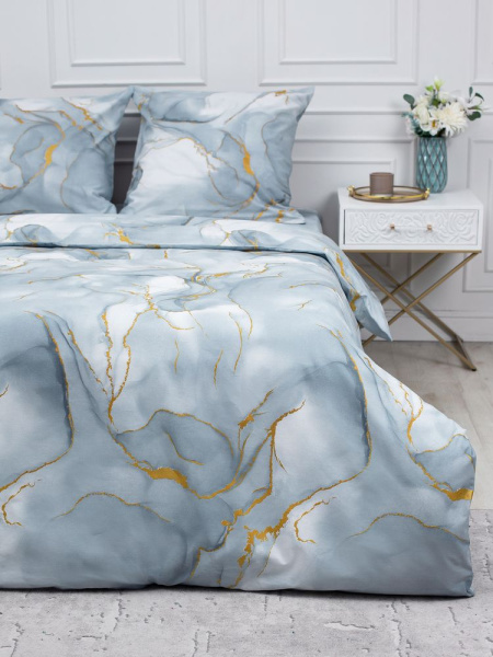 Комплект постельного белья 1,5-спальный, перкаль (Мраморный узор, серый)
