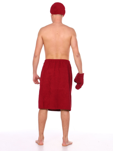 Комплект для сауны мужской,100% хлопок (Бордовый                )