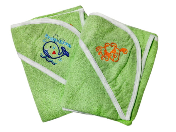 Махровое полотенце детское "Уголок" 95*95 с вышивкой (Салатовый)