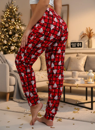 Брюки женские, модель 162, трикотаж (Елочка, красный)