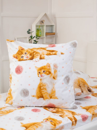 Комплект постельного белья 1,5-спальный, перкаль, детская расцветка (Рыжие котята)