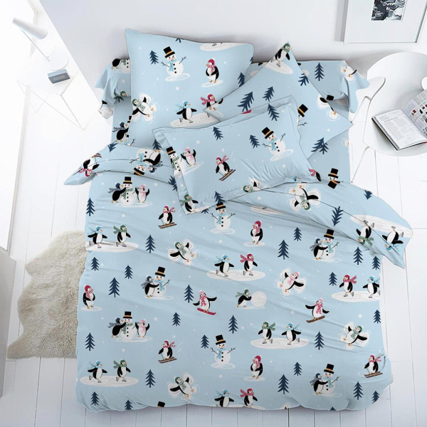 Наволочка 50*70 см, перкаль, детская расцветка (Пингвинята)