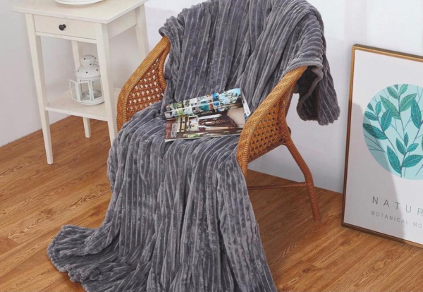 Плед 240*210 см, Велсофт - жаккард, Нежность (Серый-страйп)