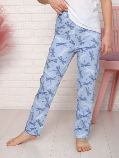 Брюки пижамные детские, модель 325, трикотаж (Стрекоза, голубой)