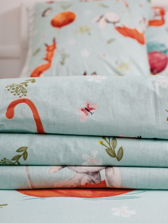 Простыня на резинке 090*190 см, перкаль, детская расцветка (Лисята)