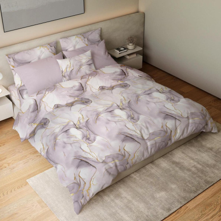 Простыня на резинке 090*200 см, перкаль, борт 25 см (Мраморный узор, сиреневый)