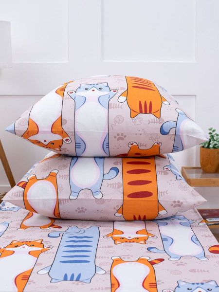 Наволочка 70*70 см, бязь "Комфорт", детская расцветка (Кот батон)
