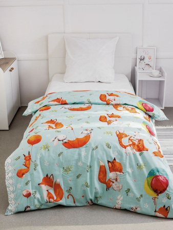 Пододеяльник 1,5-спальный, перкаль, детская расцветка (Лисята)