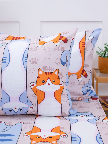Наволочка 50*70 см, бязь "Комфорт", на пуговицах, детская расцветка (Кот батон)