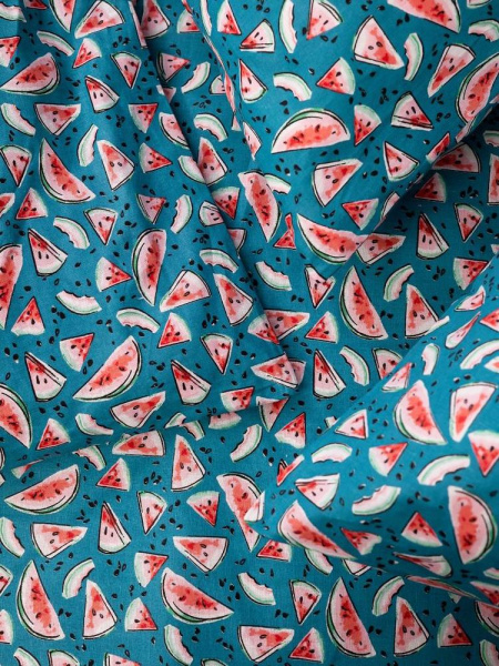 Комплект постельного белья в детскую кроватку, перкаль (Арбузики, бирюзовый)