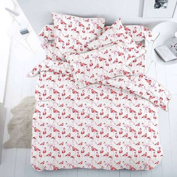 Простыня 1,5-спальная, перкаль, детская расцветка (Фламинго)