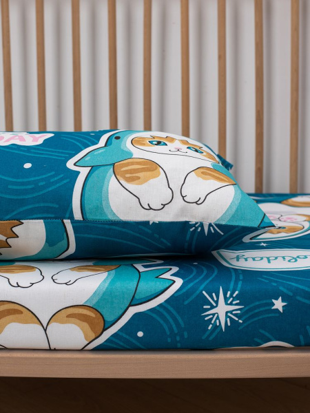 Наволочка 40*60 см, бязь "Комфорт", детская расцветка (Кот Акула)