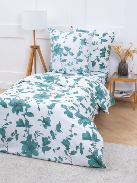 Пододеяльник 1,5-спальный, с вырезом "ромб", бязь "Комфорт" (Грация, зеленый)