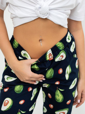 Брюки пижамные женские, модель 162, трикотаж (Авокадо, синий)