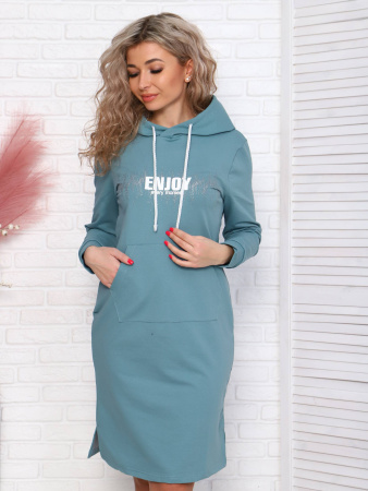 Туника женская с капюшоном, модель 170, трикотаж (Энжой, Бирюза)