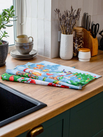 Комплект вафельных полотенец 48*60 см, 3 штуки (Веселый праздник)