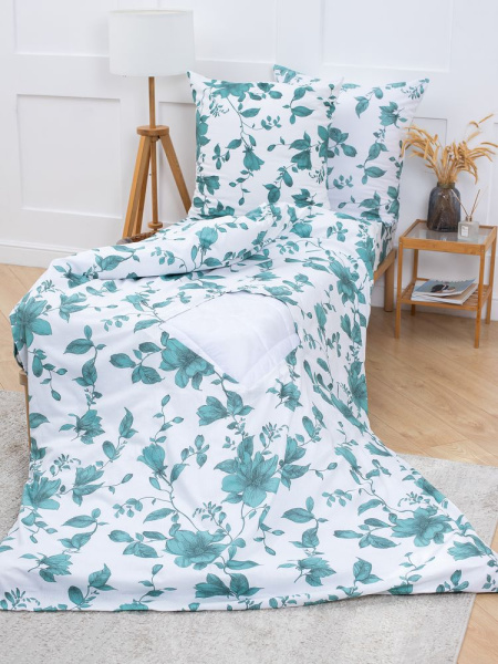 Пододеяльник 1,5-спальный, с вырезом "ромб", бязь "Комфорт" (Грация, зеленый)