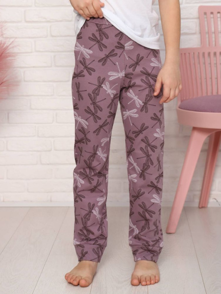Брюки пижамные детские, модель 325, трикотаж (Стрекоза, лиловый)