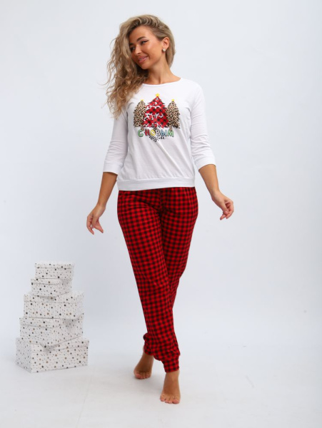 Пижама женская, модель 162, трикотаж (Нарядные ёлочки)
