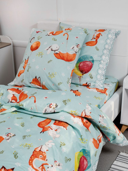 Наволочка 60*60 см, перкаль, детская расцветка (Лисята)