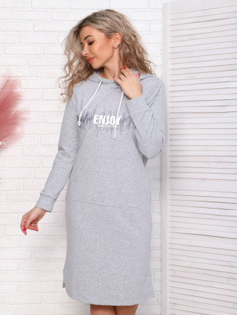 Туника женская с капюшоном, модель 170, трикотаж (Энжой, Серый меланж)