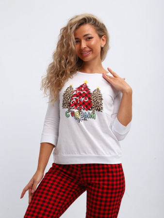 Пижама женская, модель 162, трикотаж (Нарядные ёлочки)