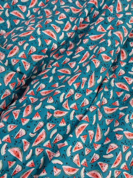 Наволочка 40*60 см, перкаль, детская расцветка (Арбузики, бирюзовый)