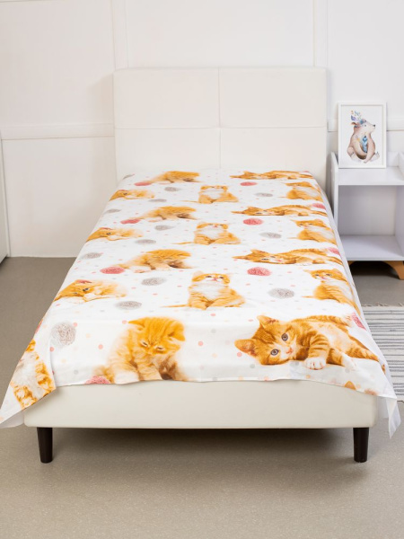 Простыня 1,5-спальная, перкаль, детская расцветка (Рыжие котята)