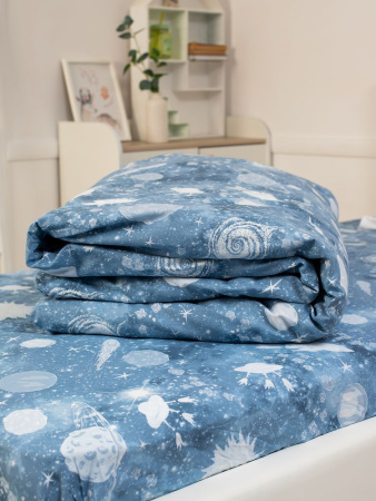 Простыня на резинке 080*160 см, перкаль, детская расцветка (Космос)