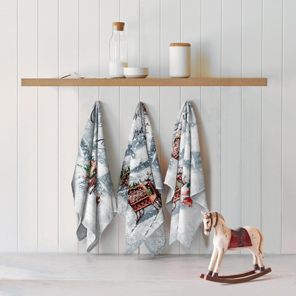 Комплект полотенец 48*60 см, 3 шт., рогожка (Ретро Новый год)