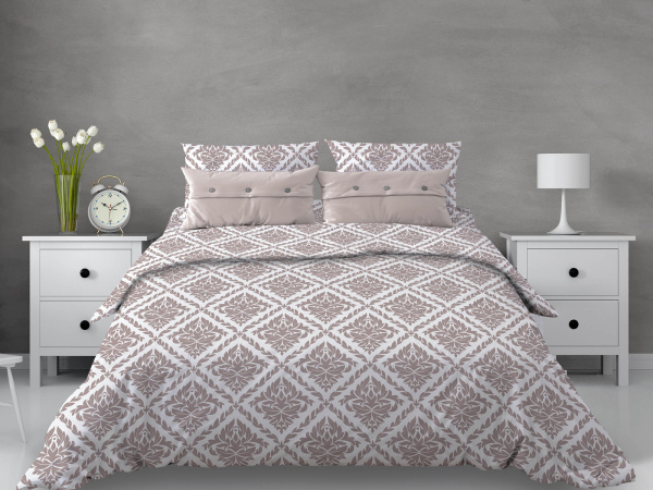 Комплект постельного белья 1,5-спальный, бязь "Комфорт" (Ритм, белый)