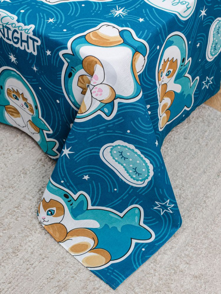 Простыня 100*150 см в детскую кроватку, бязь "Комфорт" (Кот Акула)