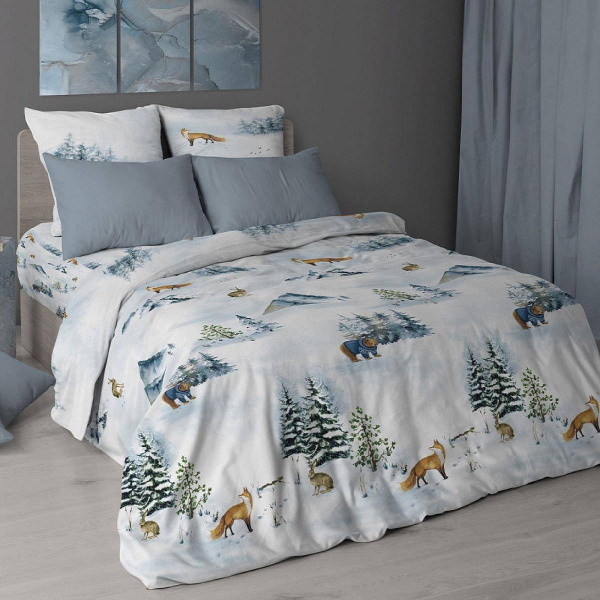 Простыня на резинке 200*200 см, перкаль, борт 25 см (Чародейка зима)