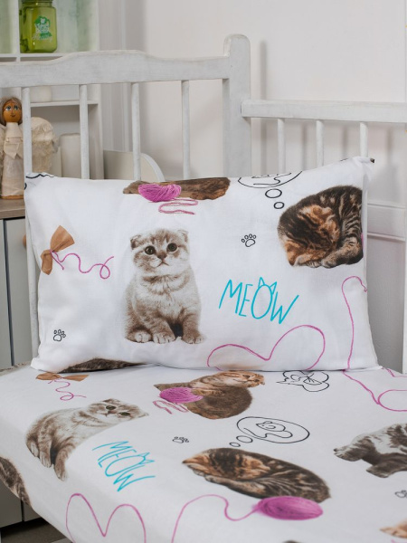 Простыня 100*150 см в детскую кроватку, перкаль, детская расцветка (Пушистики)