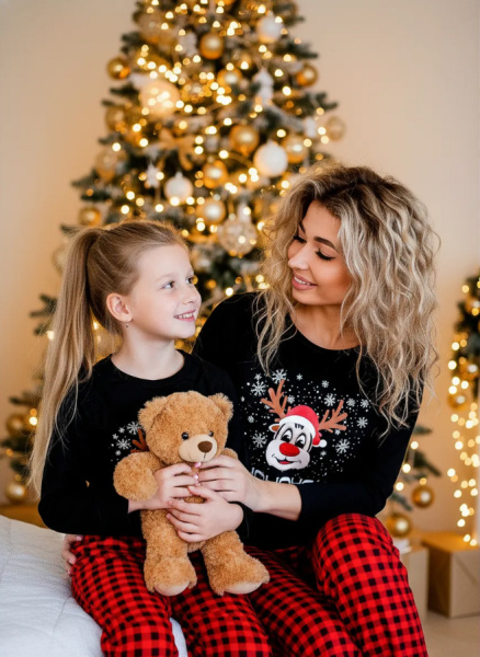 Пижама женская, модель 162, трикотаж (Олень Хо-хо-хо)