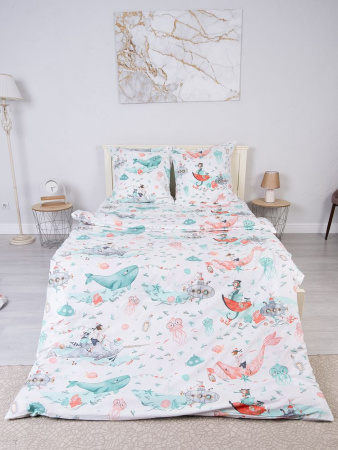 Комплект постельного белья 1,5-спальный, перкаль, детская расцветка (Морячок)