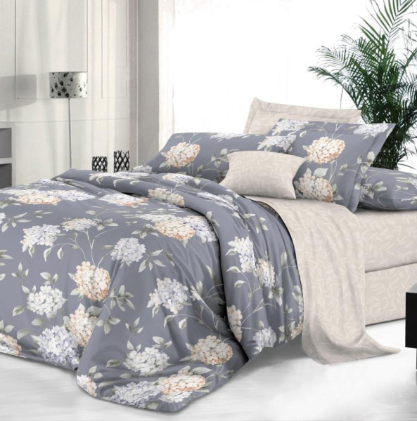 Простыня Евро 240*220 см, сатин "Престиж" (Гортензии (компаньон))