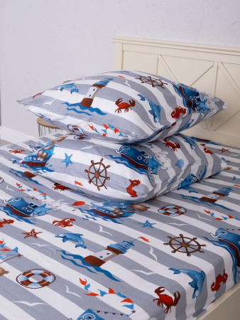 Комплект постельного белья 1,5-спальный, перкаль, детская расцветка (Рыбалка)