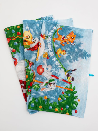 Комплект вафельных полотенец 48*60 см, 3 штуки (Веселый праздник)