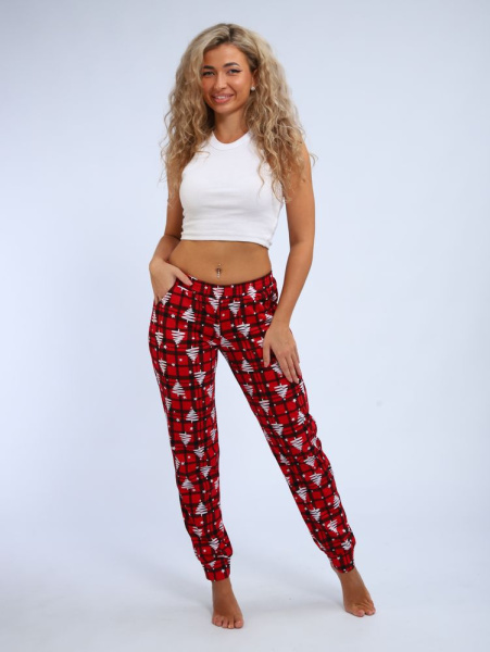 Брюки женские, модель 162, трикотаж (Елочка, красный)