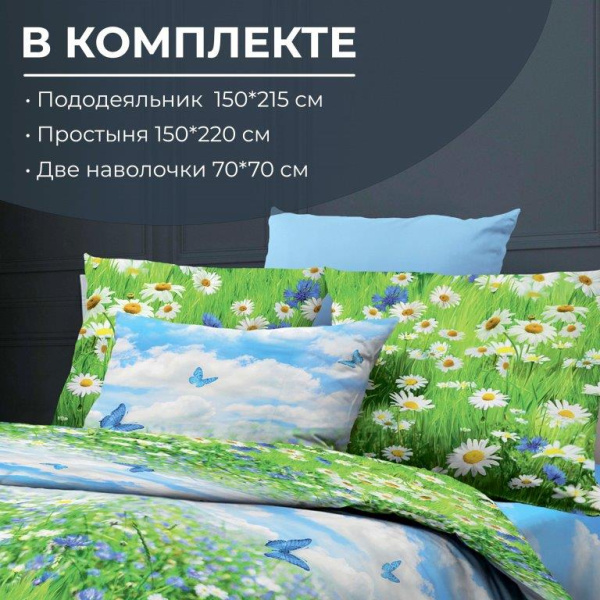 Комплект постельного белья 1,5-спальный, бязь  ГОСТ (220) (Русское поле 3 D)