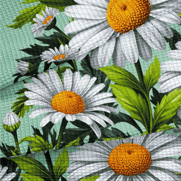 Полотенце 50*60 см вафельное (Ромашки, зеленый)