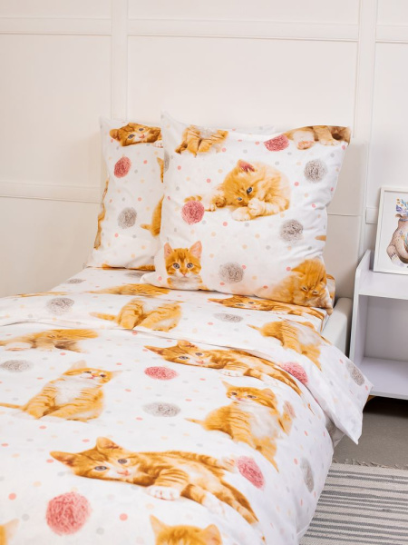 Пододеяльник 1,5-спальный, перкаль, детская расцветка (Рыжие котята)