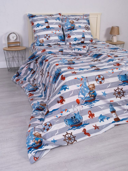 Наволочка 50*70 см, перкаль, детская расцветка (Рыбалка)
