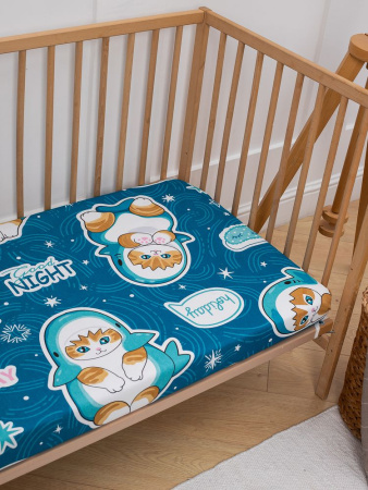 Комплект постельного белья в детскую кроватку, бязь "Комфорт", детская расцветка (Кот Акула)