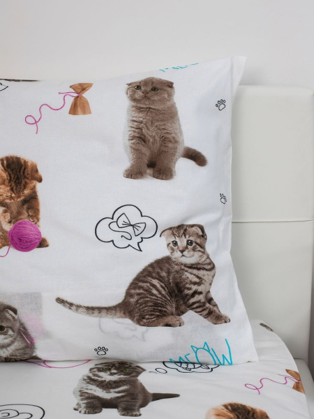 Наволочка 70*70 см, перкаль, детская расцветка (Пушистики)