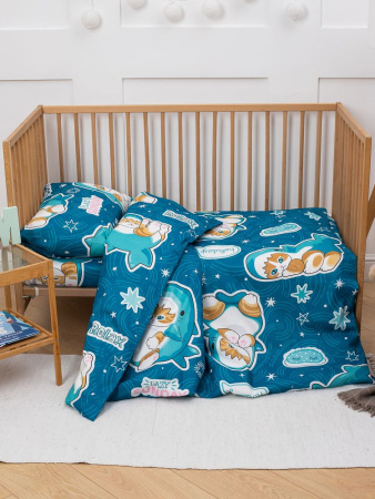 Комплект постельного белья в детскую кроватку, бязь "Комфорт", детская расцветка (Кот Акула)