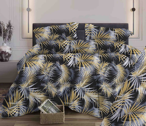 Наволочка 80*80 см, бязь "Комфорт" (220) (Тропикана, чёрный)