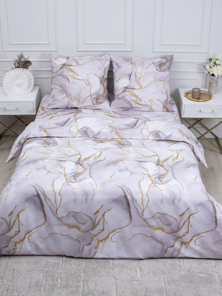 Простыня Евро, перкаль (Мраморный узор, сиреневый)