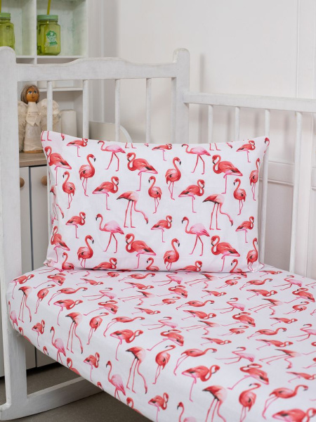 Комплект постельного белья в детскую кроватку, перкаль (Фламинго)
